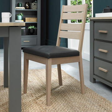 Bentley Designs Oakham Scandi Oak Chair - Dark Grey Bonded Leather (Pair)